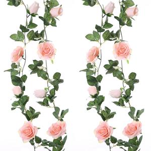 Felice Arts 2 Pack Black Artificial Flower Garland Each 6.5FT Fake Rose Vine Hanging Rose Garland for Wedding Flowers Table Centerpiece Arrangement Mirror Decor Pink