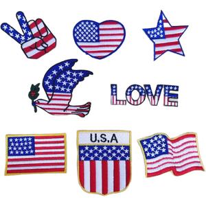 4th of July Iron-On Patches Embroidered, Patriotic Stars & Stripes Appliques for Clothing, Bags, Hats - Washable & Fade-Resistant(Independence Day 8Pcs)