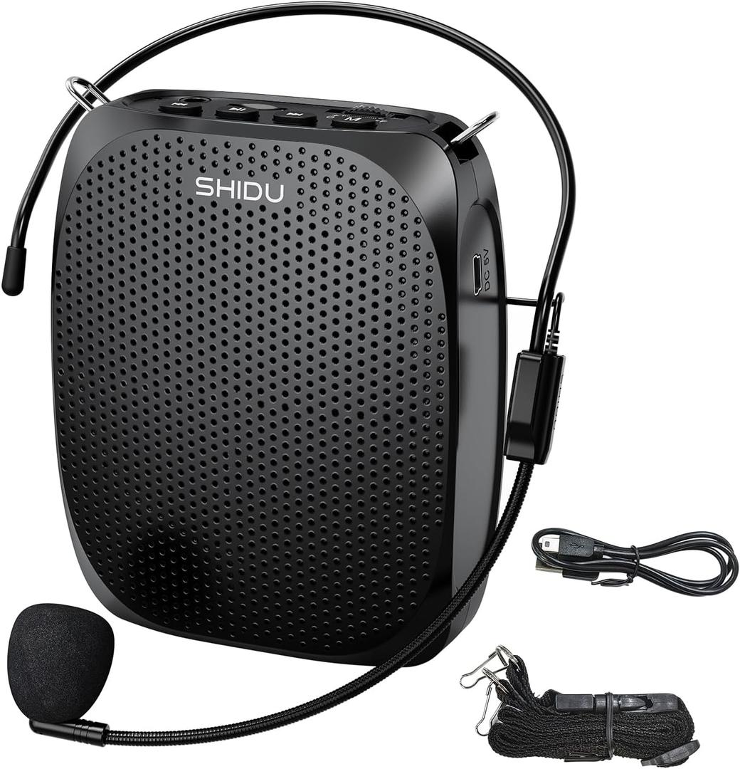 SHIDU Portable Voice Amplifier Personal Microphone Headset for Speaking Rechargeable Mini Pa System for Teachers Tour Guides Coaches Classroom Singing Yoga Fitness Instructors (Black)