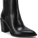 Womens Booties Pointed Toe Stacked Heel Fashion Chelsea Ankle Boots (8, Black)