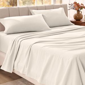 Bare Home Organic Cotton Flannel Sheet Set - King Size - 100% Cotton - Double Brushed for Extra Softness & Comfort - Warm, Cozy, and Durable - Breathable - Bed Sheets (King, Cream)