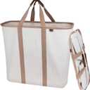 CleverMade Collapsible Laundry Caddy -LUXE Cream Herringbone 2Pack 64L -Foldable Storage Organization Container Clothes Laundry Room Storage Solution