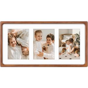 Golden State Art, 5x7 Collage Picture Frame - Solid Wood with Real Glass - Multi Picture Frame for (3) 5x7 Photos or One 9x18 Print - Rounded Corner Design - Collage Wall Decor - Brown