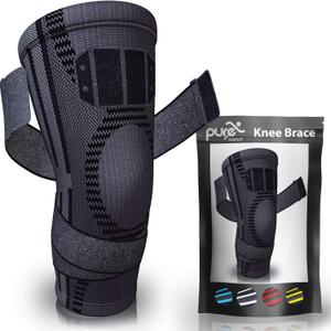 Pure Support Knee Brace with Straps, Compression Sleeve for Running, Arthritis Pain, Sports (Medium)