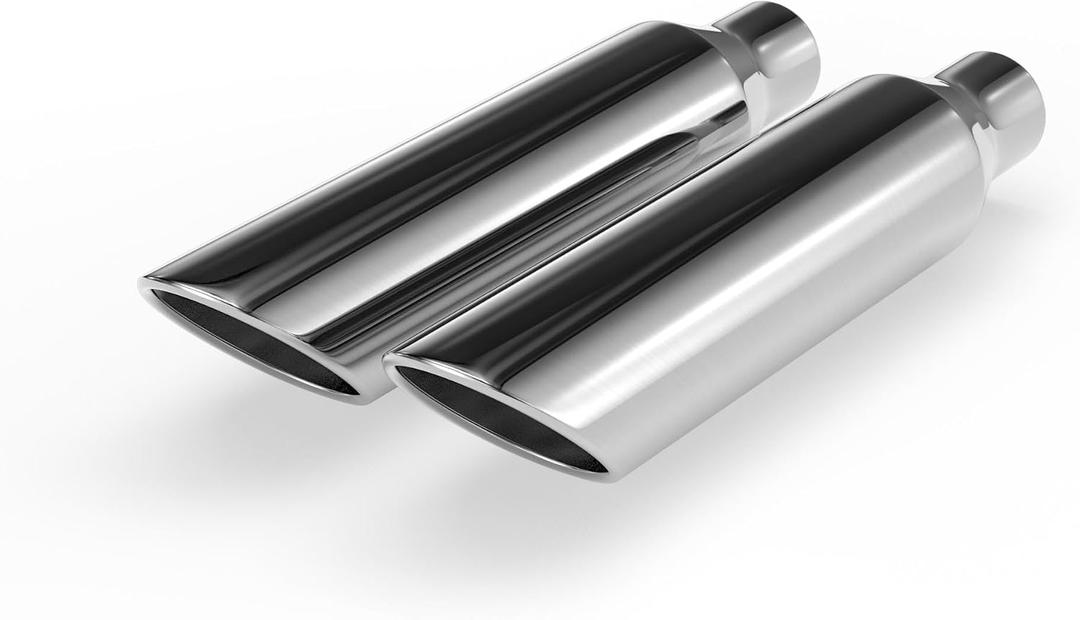 Richeer 2.5 inch Inlet Exhaust Tip, 4" Outlet 18" Overall Length Stainless Steel Exhaust Tip Polished Finish Universal for Vehicles with 2.5" O.D. Tailpipe 2pcs, Rolled Edge, Weld on