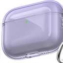 for AirPods Pro 3 Clear Case 2025, Military-Grade Shockproof, Soft TPU Highly Transparent Anti-Yellowing for AirPods Pro 3 Case with Cleaning Kit & Cute Round Buckle, Clear Purple