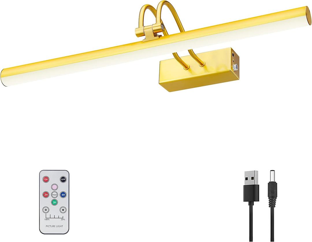 Picture Light,16in Wireless Battery Wall Lighting,Remote Art Lights for Paintings with Timer and Dimmable for Display Photo,Frame,Portrait,Dartboard-Plated Gold