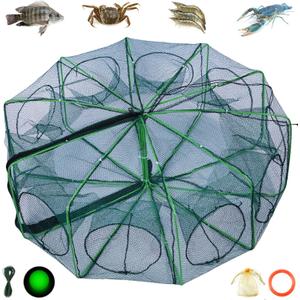 The Magic Foldable Fishing Trap, Folding Fishing Net2024 Upgrade Auto-Foldable Strengthened Fishing Trap Net, Minnow Traps for Bait FishFish TrapsCrawfish TrapMinnow Trap (10Holes)