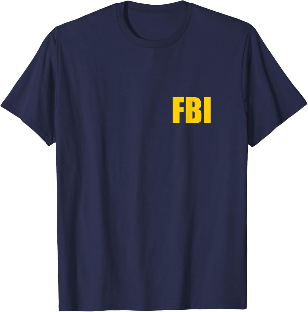 FBI Agent Funny Halloween Costume Front Back Tee Shirt (Small, Navy Blue)