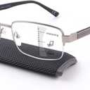 Missfive Men Premium Multifocus Reading Glasses Blue Light Blocking, Progressive Metal Frame With No Broken Spring Hinge Multifocal Readers Computer Eyewear,Workspace For Near Range, Silver, 3.5x
