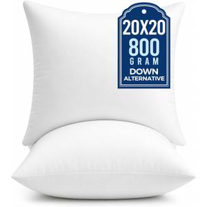 puredown 20x20 Pillow Inserts, Fluffy Plush Square Form Sham Stuffer Set of 2, Decorative Down Alternative Pillows for Couch, Sofa, Bed and Home Decor