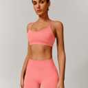 ABOCIW Womens Seamless Workout Sets Backless Sports Bra Scrunch Butt High Waist Gym Shorts 2 Piece Outfits (Pink, XS)