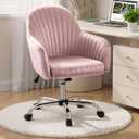 Warmiehomy Office Chair, Velvet Desk Chair for Home Office, Cozy Vanity Chair, Girl Cute Makeup Chair with Arm Rest for Bedroom Dressing Room (Blush Pink)