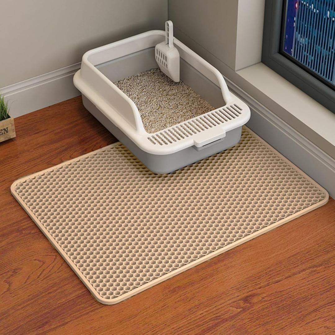 HCY&WLD Cat Litter Mat, 45x26/35x24/30x22/24x18 Inch Double Layer Cat Litter Box Mat, EVA Non-Slip, Waterproof Urine Proof Cat Litter Catcher Mat, Easy Clean Scatter Control (24x18 Inch, Khaki) HCY&WLD Cat Litter Mat, 45x26/35x24/30x22/24x18 Inch Double Layer Cat Litter Box Mat, EVA Non-Slip, Waterproof Urine Proof Cat Litter Catcher Mat, Easy Clean Scatter Control (24x18 Inch, Khaki)