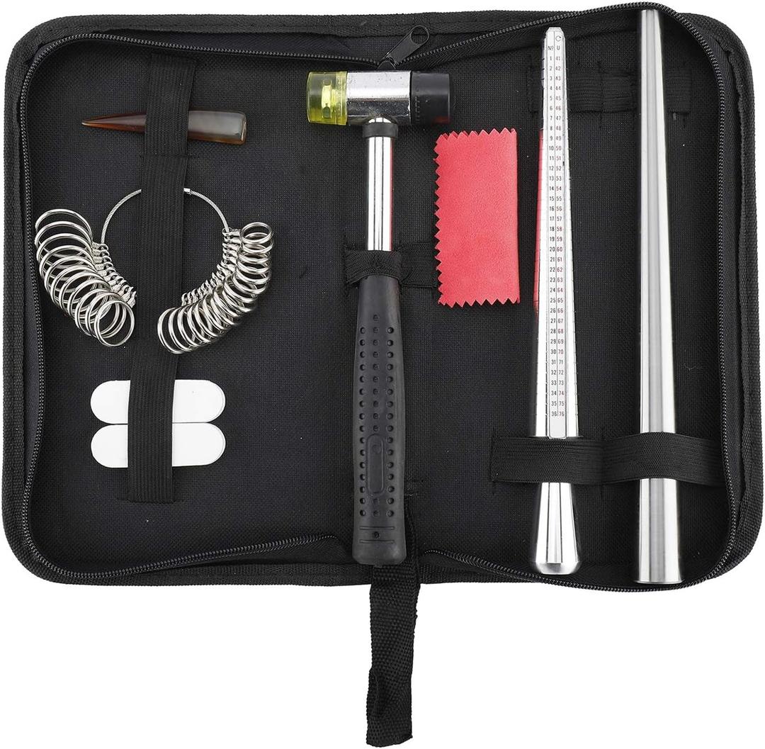 Artilife Ring Sizer Measuring Tool,Steel Ring Mandrel for Ring Making,Ring Sizer Mandrel,Ring Size Measuring Tool,Ring Straightening Tool Metal Ring Sizer Ring Shaper with Handbag (10 Accessories)