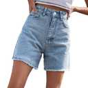 SweatyRocks Women's High Waist Denim Shorts Straight Leg Raw Hem Jean Shorts Summer Hot Pants with Pockets (Large)