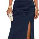 MEROKEETY Women's Wedding Guest Dress Summer Sleeveless Halter Backless Slit Ruched Beach Cocktail Formal Maxi Dresses, Small