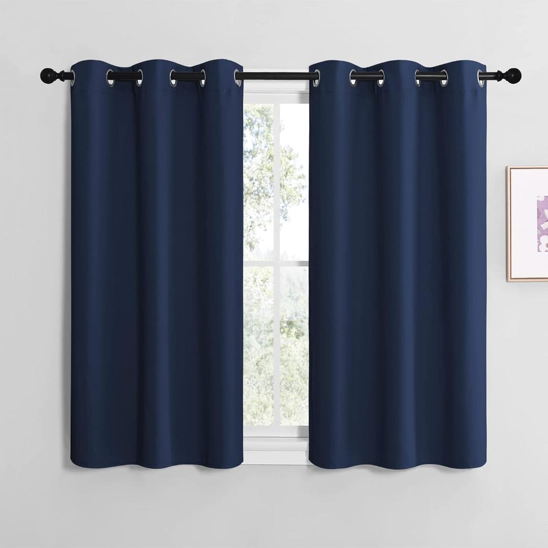 NICETOWN Blackout Curtain Panels for Bedroom, Navy, 2 Panels, W29 x L20-inch, Thermal Insulated Grommet Top Blackout Draperies and Drapes for Basement