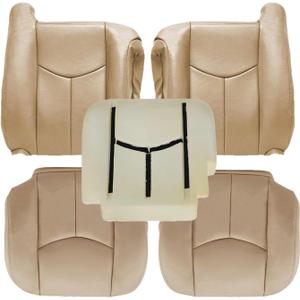SecosAutoparts Driver & Passenger Bottom & Top Lean Back & Driver Foam Replacement Leather Seat Covers Tan# 522 Compatible with Chevy Tahoe Suburban Silverado Avalanche GMC Sierra 2003 2004 2005 2006