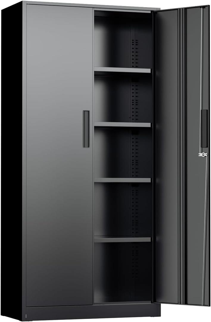 INTERGREAT Black Metal Storage Cabinet, 72" Locking Steel Cabinets with 2 Door and 4 Adjustable Shelves, Tall Metal Cabinet for Home Office, Garage, Warehouse (71" High)