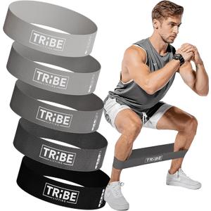 Tribe Lifting Fabric Resistance Bands for Glutes & Legs | 5 Fabric Workout Bands Set | Thick Booty Bands for Squats, Lunges, Hip Training, Physical Therapy & Home Workouts (Grey)