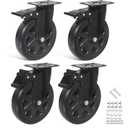 Heavy Duty Casters Set of 4, 6 Inch Swivel Caster Wheels with Brake, Large PVC Wheels for Workbench, Warehouse Equipment, CNC Machine Mobility (Hardware Included)