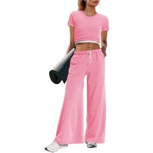 Panadila Womens 2 Piece Lounge Set Matching Workout Sets Summer Crop Tops Wide Leg Pants Going Out Outfits M