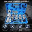 50Pcs Pull and Press Sleeve Kit, Bushing Press Kit for Most Engine Cars | Universal Bearing Bushing Seal Removal Installation Tool Kit 5 Pulling Spindles with Gloves Toolbox