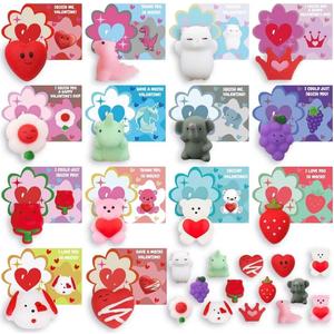 28 PCS Valentine's Day Cards Gifts for Kids with Stress Relief Squeeze Toys, Valentine's Day School Classroom Prizes, Valentine Exchange Gift, Kids Valentine Party Favors
