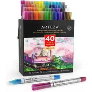 Arteza Acrylic Paint Markers, Set of 40 Acrylic Paint Pens in Assorted Colors, Art & Craft Supplies for Glass, Pottery, Ceramic, Rock, Canvas Painting (1 Count (Pack of 40), Multicolor)