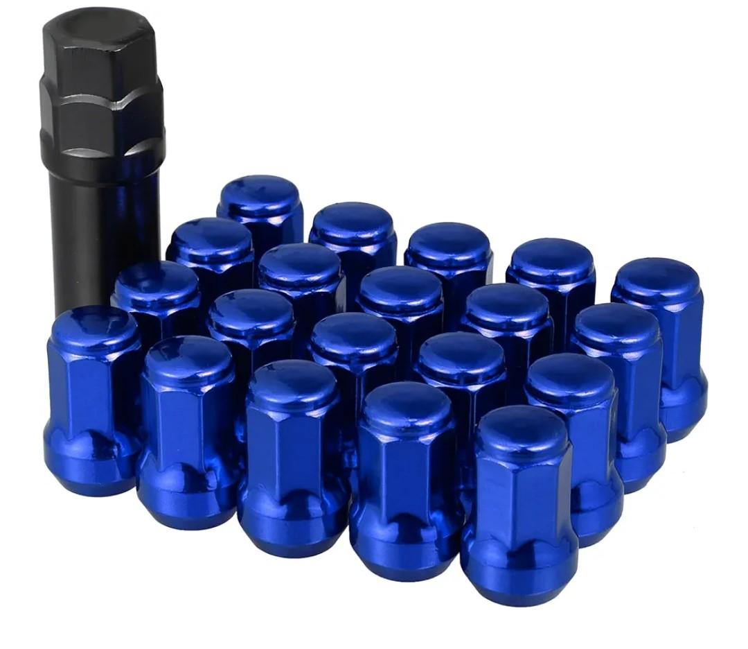 ACROPIX M12 x 1.25 Car Lug Nuts Cone Seat Closed End Bulge Acorn Hex Wheel Nut with Socket Key Blue - Pack of 20