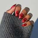 Glamnetic Press On Nails - Sent With Love | Short Almond Fake Nails in Bright Red with Cat-Eye Magnetic Heart Designs in a Velvet Finish | 15 Sizes - 30 Nail Kit with Glue