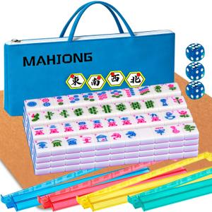 American Mahjong Set 166 Mahjong Tile Set 1.2-inch American Mahjong Tile Set Equipped with Mahjong Racks with Pushers Mahjong Table Mat Mahjong Set Storage Bag, 1.2 X 0.9 X 0.5 inches