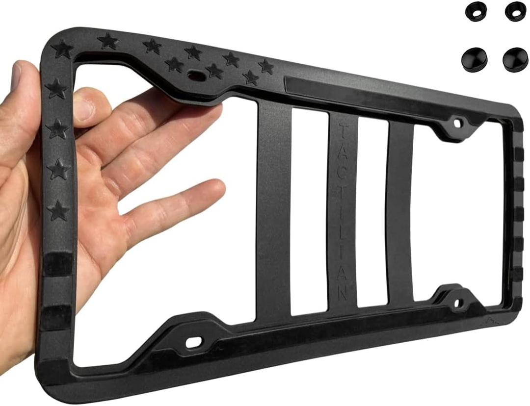 TACTILIAN Original Silicone American Flag License Plate Frames - Subdued 3D Stars & Stripes US Flag License Plate Holder for Car Truck SUV - Patriotic Front License Plate Cover Exterior Accessories