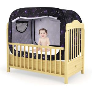 Poray Pop Up Baby Bed Tent Privacy Tent for Toddler Sleeping with 2 Zipper Doors,Breathable Mesh Windows and Portable Carry Bag (Starry Constellation)