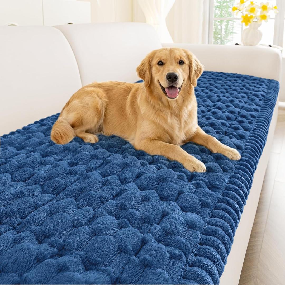 Smiry Couch Covers for Dogs Washable, Non Slip Fuzzy Pet Couch Covers for Sofa, Soft Thick Sofa Slipcovers Furniture Protector Pet Friendly (Navy, 27.6" x 70.9")