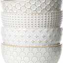 LE TAUCI Cereal bowls 26 oz, Ceramic Soup Bowl for Kitchen, Embossment Stoneware Bowl for Pho, Chip, Fruits, Salad, Noodle, Ramen, Suit For Housewarming - 6 Inch, Set of 4, Arctic white