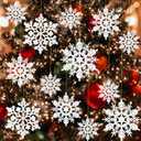 36-Pack Snowflake Christmas Tree Ornaments - White Glitter Snowflake Decorations for Xmas Tree, Adornos para rbol de Navidad, Winter Snow Flakes Decor. (White)