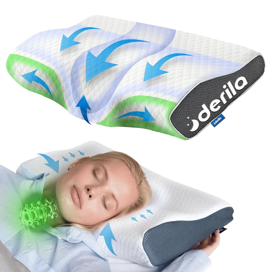 Derila Cervical Queen Size Pillow for Sleeping - Support Pillow for Side, Back, Stomach Sleepers - Contour Best Bed Pillows for Sleeping