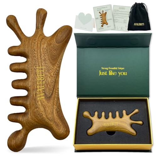 AVALEBETI 6-in-1 Gua Sha Tool for Face & Body, Natural Sandalwood – Lymphatic Drainage, Jaw Lifting & Nose Sculpting, Head Scalp Massage Comb for Stress Relief, Home Office Self Care Gifts for Women