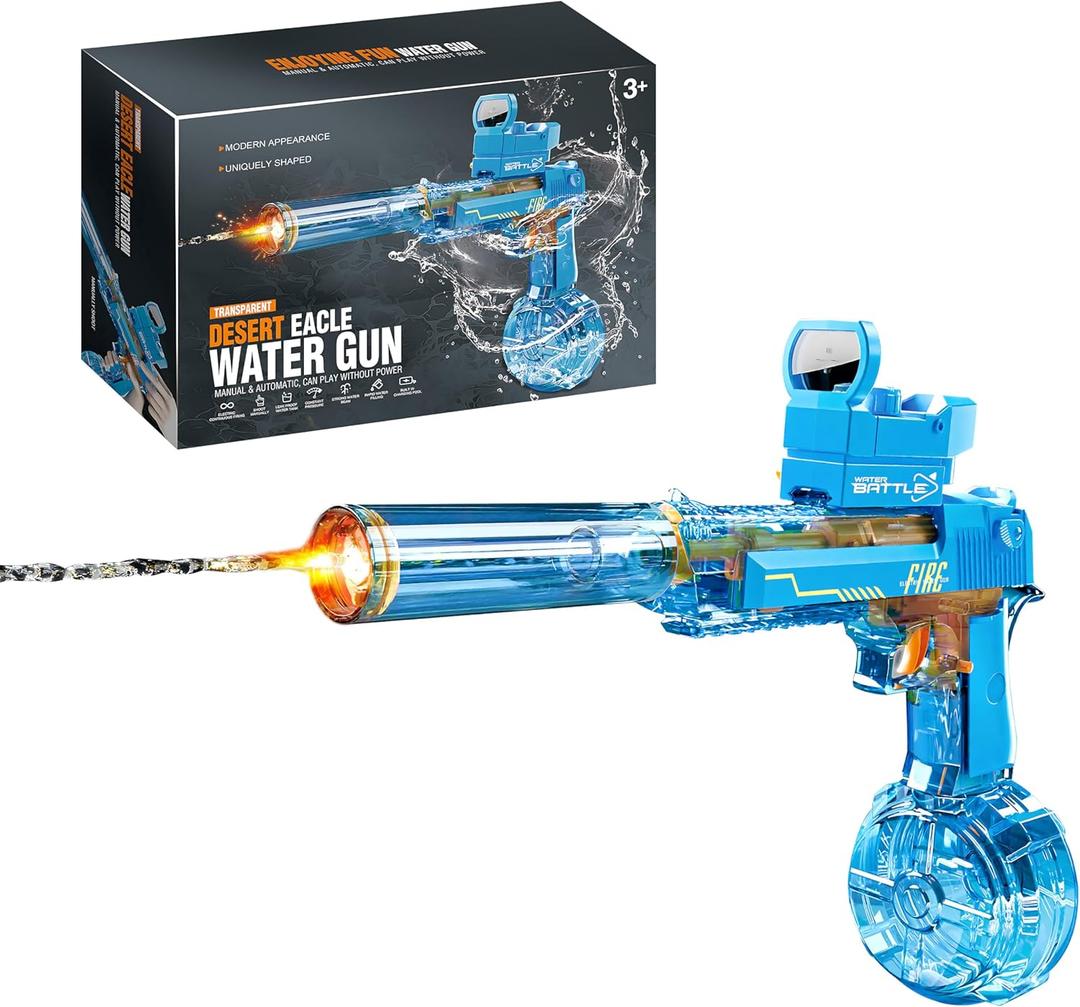 CY05 Electric Water Gun with Lights, Induction Light-Emitting Muzzle, 425ml Water Tank, 26-33Ft Range for Kids Ages 3+ (Blue)
