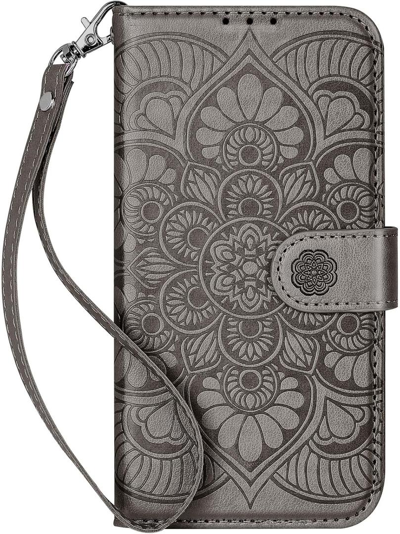 Wallet Case for iPhone 14 Pro,[RFID Blocking] 3 Card Holder with Credit Card Slot Leather Magnetic Flip Cover for iPhone 14 Pro (Grey)