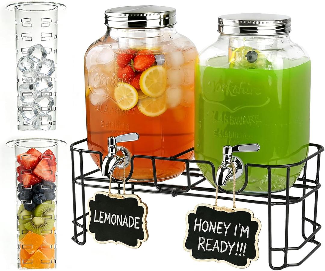Glass Drink Dispenser with Stand, Beverage Dispenser for Parties