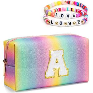 Birthday Gifts for 4 5 6 7 8 9 10 11 12 Year Old Girls, Initial Makeup Toiletry Bag for Kids, Kindergarten Graduation Gifts, Teacher Appreciation Gifts, Cute Trendy Stuff (Medium)