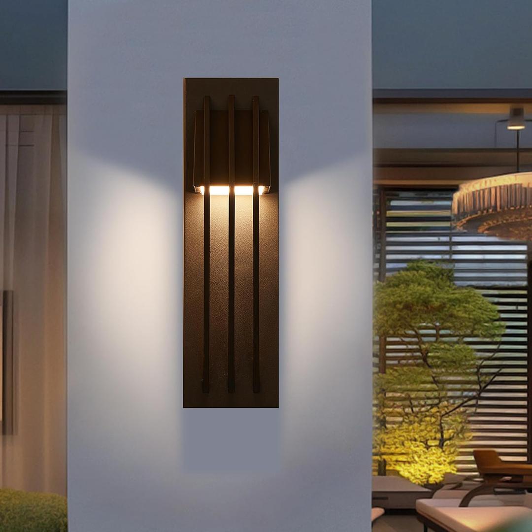 Hyunbae Outdoor Wall Sconce, 17.7inch Modern Black Exterior Lights Fixture, 3000K Waterproof Outdoor Porch Lights for House, Patio, Garage 10%-100% Dimmable LED Wall Mount Lighting for Exterior