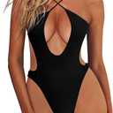 HYPERFIRE Women's Sexy Criss Cross Halter Bathing Suit Cut Out Backless Monokini Swimsuits One Piece (Black, XS)
