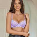 Avidlove Women's Sexy Lace Bra Sheer Underwire Unlined Balconette Everyday Bras Lingerie (Purple, L)