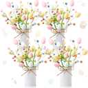Riceshoot 4 Set Easter Table Centerpiece Decor Artificial Easter Egg Picks with Metal Vase Daisy Flowers Sprays Floral Berry Stems Colorful Egg Twig Branches for Spring Home Party Decoration