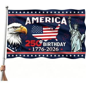 250th Anniversary USA Flag 250 Year American Anniversary Flag Patriotic 4th of July Yard American Flags for Outside 3x5 Ft Single Sided Outdoor Merchandise Banner Porch Wall Decorations