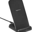 Amazon Basics 10W Qi Certified Wireless Charging Stand for Phone 16/15/14/13/12/11/X, Samsung, and More, with USB Cable, Black (No AC Adapter)